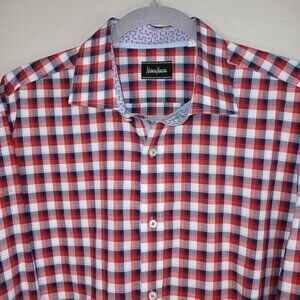 NEIMAN MARCUS BLUE AND RED CHECK BUTTON DOWN LONG SLEEVE SHIRT XL MENS